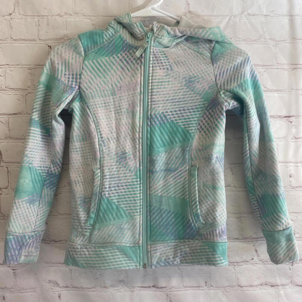 Athleta Girl Jacket Youth Size 7 Green Full Zip Fall Cool Weather Fleece lined